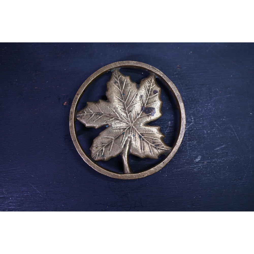 Vintage Brass Leaf Trivet Mid Century Modern Gold Maple Leaf Kitchen Decor 5x5